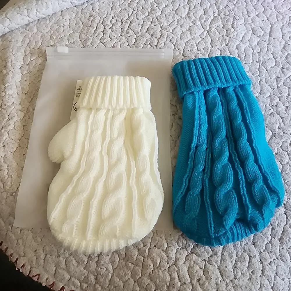 Dog Sweaters 2 one white one blue size XS leg straps
